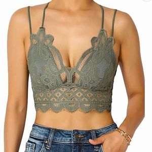 Lace Bralette Cross Strap and Stretchy Smocked Back (with adjustable straps)